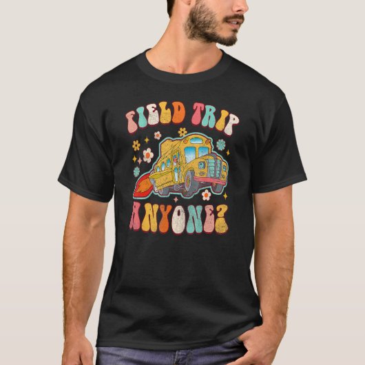 Field Trip Anyone Groovy School Bus Driver Yellow  T-shirt (Voorkant)
