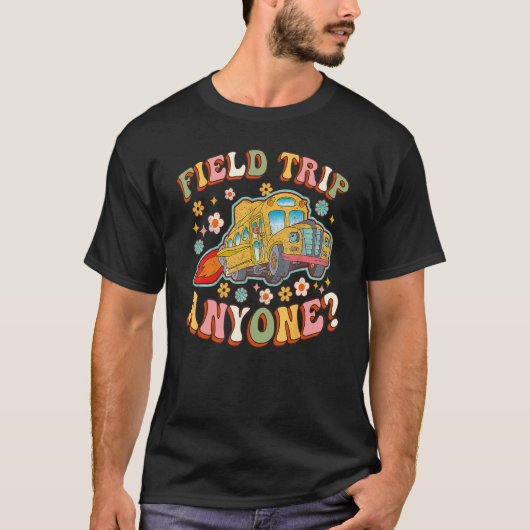 Field Trip Anyone Groovy School Bus Driver Yellow  T-shirt (Voorkant)