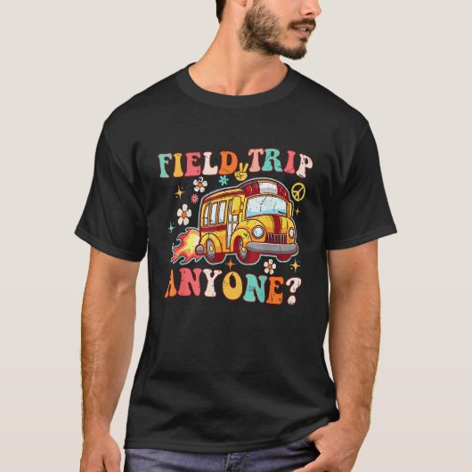 Field Trip Anyone Groovy School Bus Driver Yellow  T-shirt (Voorkant)