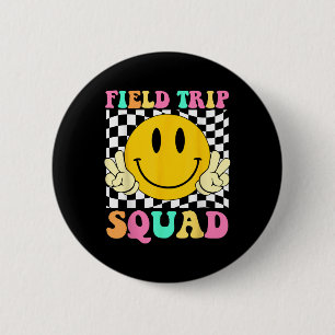 Field Trip Squad Groovy Field Day Hippie Smile Fac Ronde Button 5,7 Cm