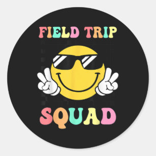Field Trip Squad Groovy Field Day Hippie Smile Fac Ronde Sticker