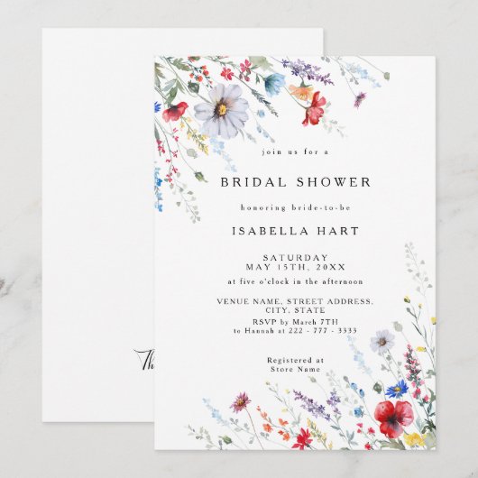 Field Wild Flower Boho Bridal Shower Uitnodiging (Voorkant / Achterkant)