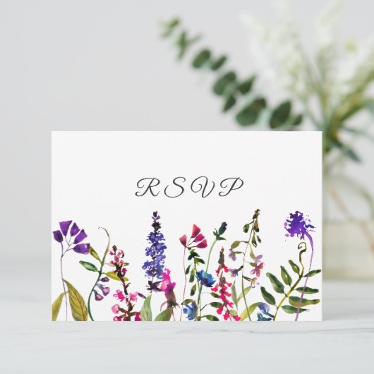 Field Wildflower bruiloft RSVP Kaartje (Staand voorkant)