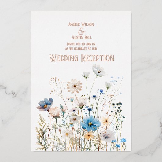 Field Wildflowers Roos Gold Foil Invitation Folie Uitnodiging (Voorkant)