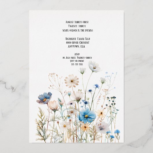 Field Wildflowers Roos Gold Foil Invitation Folie Uitnodiging (Achterkant)
