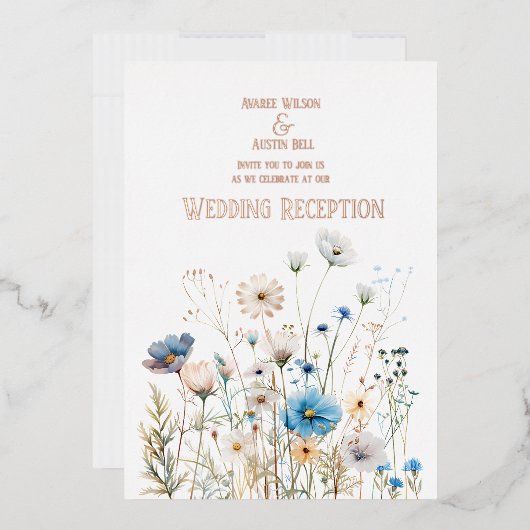 Field Wildflowers Roos Gold Foil Invitation Folie Uitnodiging (Envelop)