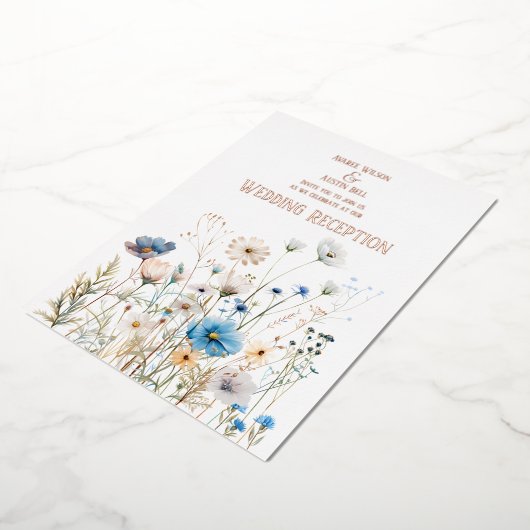 Field Wildflowers Roos Gold Foil Invitation Folie Uitnodiging (Gedraaid)