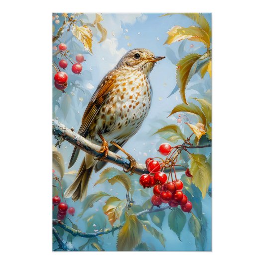 Fieldfare in het winterlandschap, impressionistisc perfect poster (Voorkant)