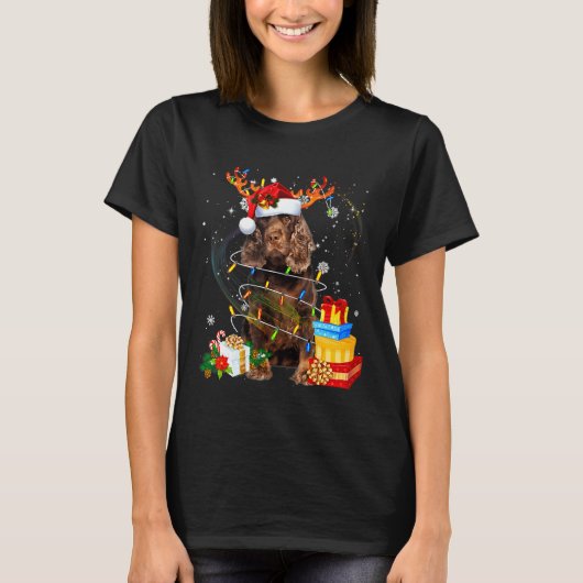 Fieldspaniel Reindekerst Licht Funny Dog T-shirt (Voorkant)
