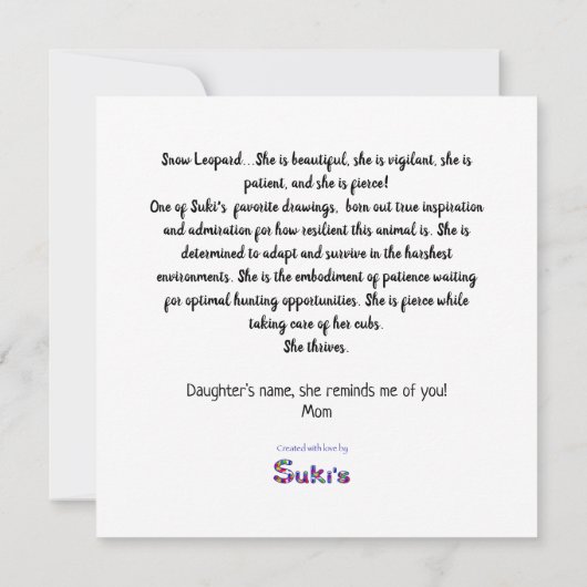 Fierce aanmoedigen is een mooie sneeuwluipaard (Achterkant)