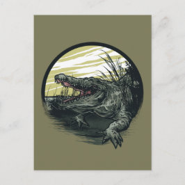 Fierce Alligator Swamp Illustration Art Briefkaart