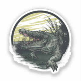 Fierce Alligator Swamp Illustration Art Sticker