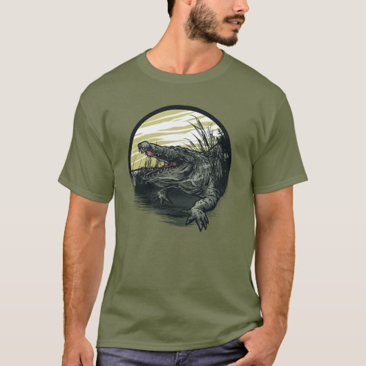 Fierce Alligator Swamp Illustration Art T-shirt (Voorkant)