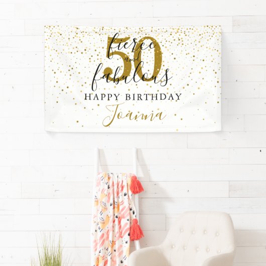 Fierce and Fabulous Happy Birthday Black en Gold Spandoek (Insitu)