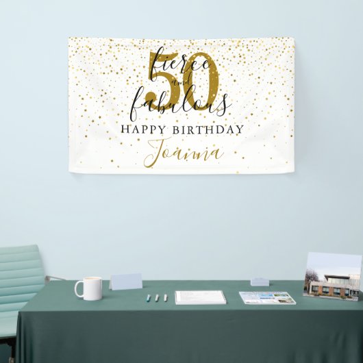 Fierce and Fabulous Happy Birthday Black en Gold Spandoek (Beurs)