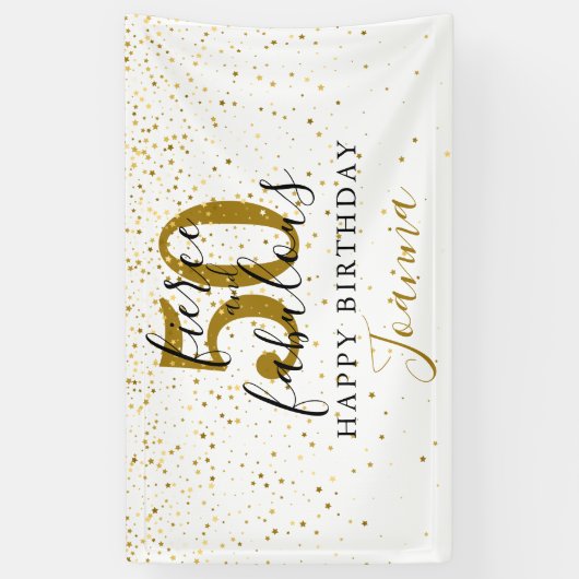 Fierce and Fabulous Happy Birthday Black en Gold Spandoek (Verticaal)