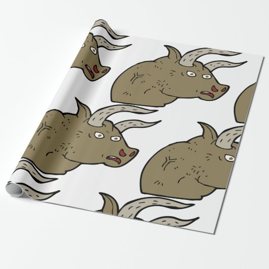 Fierce Angry Bull Head Rustieke Wilde Dier Cadeaupapier (Uitgerold)