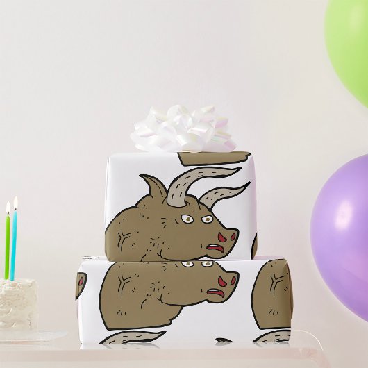 Fierce Angry Bull Head Rustieke Wilde Dier Cadeaupapier