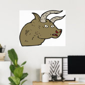 Fierce Angry Bull Head Rustieke Wilde Dier Poster (Thuiskantoor)