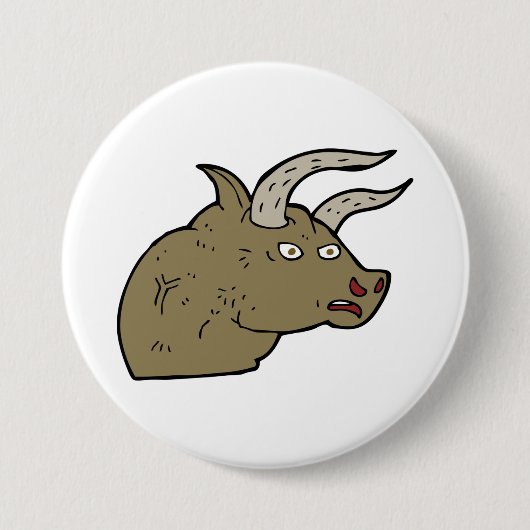 Fierce Angry Bull Head Rustieke Wilde Dier Ronde Button 7,6 Cm (Voorkant)