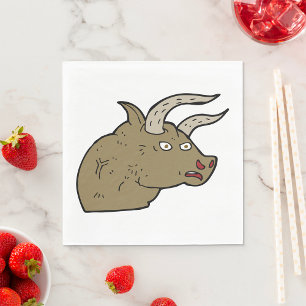 Fierce Angry Bull Head Rustieke Wilde Dier Servet