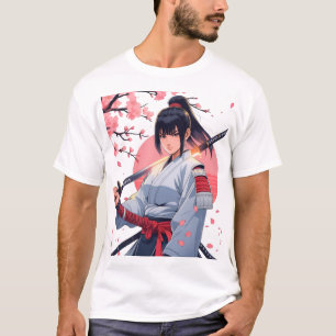 Fierce Anime Samurai Girl Katana Japanse krijger T-shirt