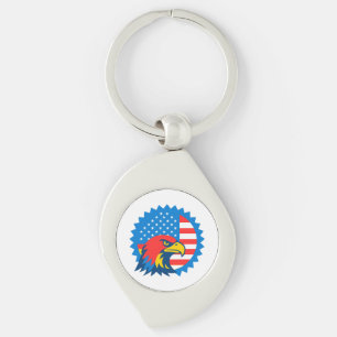 Fierce Bald Eagle op ronde Amerikaanse vlag Sleutelhanger