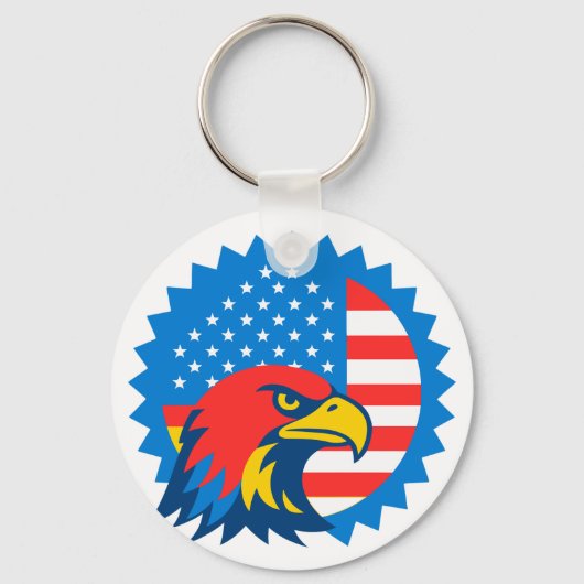 Fierce Bald Eagle op ronde Amerikaanse vlag Sleutelhanger (Voorkant)