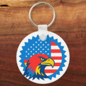 Fierce Bald Eagle op ronde Amerikaanse vlag Sleutelhanger (Voorkant)