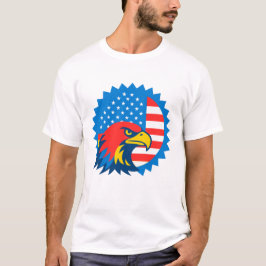 Fierce Bald Eagle op ronde Amerikaanse vlag T-shirt