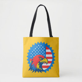Fierce Bald Eagle op ronde Amerikaanse vlag Tote Bag