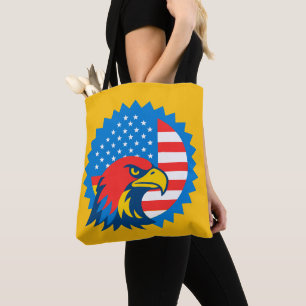Fierce Bald Eagle op ronde Amerikaanse vlag Tote Bag