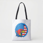 Fierce Bald Eagle op ronde Amerikaanse vlag Tote Bag (Voorkant)