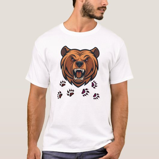 Fierce Bear Head Roaring Mascot Graphic Tee T-shirt (Voorkant)