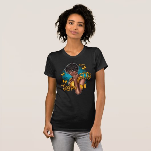 Fierce Black Scorpio Diva met mystieke vibes T-shirt (Voorkant volledig)