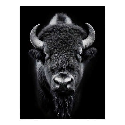 Fierce Black & White Bison Fine Art Photography | Perfect Poster (Voorkant)