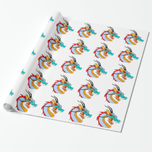 Fierce Blue, Yellow, Red, Oranje Chinese draak Cadeaupapier