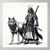 Fierce Bond: Samurai en Wolf houtskool kunst Poster (Voorkant)