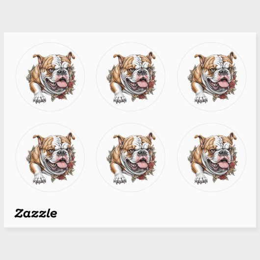 Fierce Bulldog voor Hondenliefhebbers Ronde Sticker (Vel)