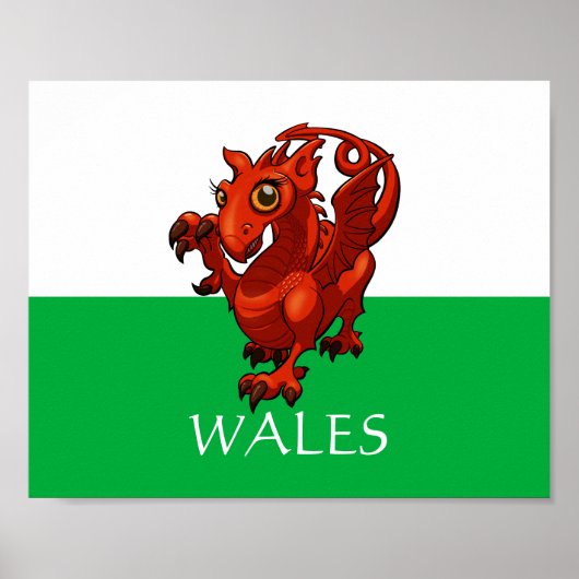 Fierce but Cute Baby Welsh Red Dragon Cartoon Poster (Voorkant)