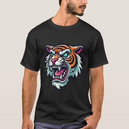 Fierce Cartoon Tiger Head Bold Pastel Design T-shirt