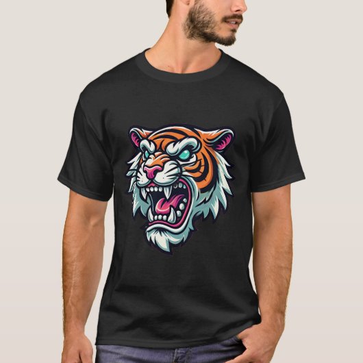 Fierce Cartoon Tiger Head Bold Pastel Design T-shirt (Voorkant)