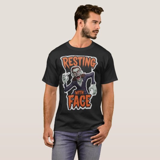 Fierce cartoon zombie in a suit with dripping text t-shirt (Voorkant volledig)