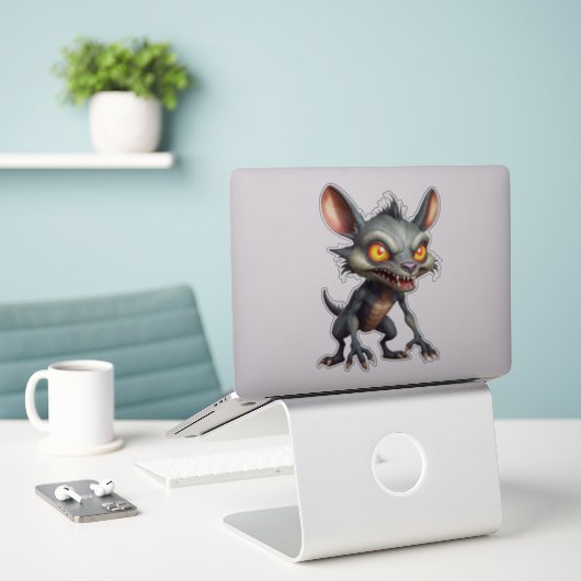 Fierce Chupacabra Art Spiky Fur Fantasy Creature Sticker (Laptop op bureau)