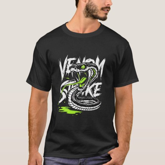 Fierce Coiled Snake with Venom Strike Text Cartoon T-shirt (Voorkant)