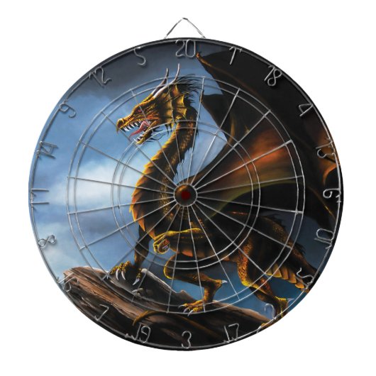 Fierce Copper Gold Black Dragon Fantasy Dartbord (Voorkant)