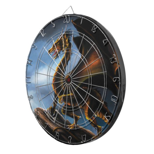 Fierce Copper Gold Black Dragon Fantasy Dartbord (Voorkant Rechts)