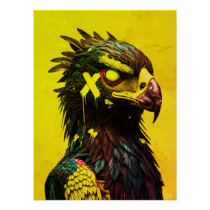 Fierce Cyber Eagle met Neon Accenten Hedendaags Perfect Poster