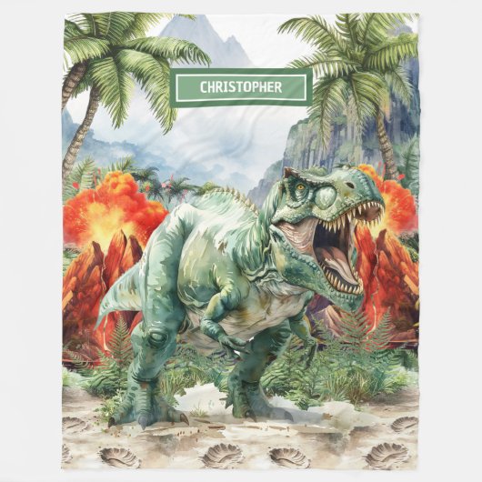 Fierce Dinosaur Blanket Aangepaste Naam Gepersonal Fleece Deken (Voorkant)