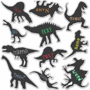 Fierce Dinosaur Silhouette Set met Text Stickers